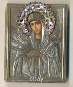 Antique Russian imperial Icon Sterling Silver Enamels (26000b)