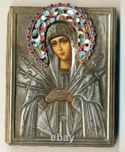 Antique Russian imperial Icon Sterling Silver Enamels (26000b)