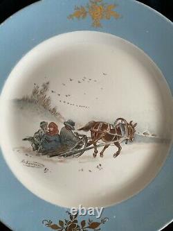 Antique Russian imperial Kuznetsov picture N. Karazin Porcelain Dish Plate