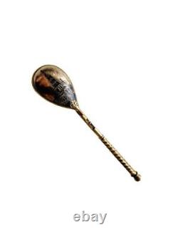 Antique Russian silver niello salt spoon Imperial Russia 84 Zolotnik