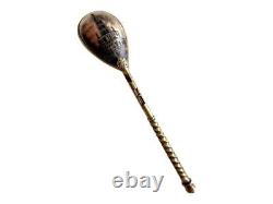 Antique Russian silver niello salt spoon Imperial Russia 84 Zolotnik