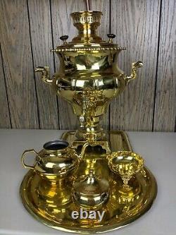 Antique Salisheva of Tula Imperial Russian Brass Samovar 1904 stamp with Tray