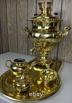 Antique Salisheva of Tula Imperial Russian Brass Samovar 1904 stamp with Tray