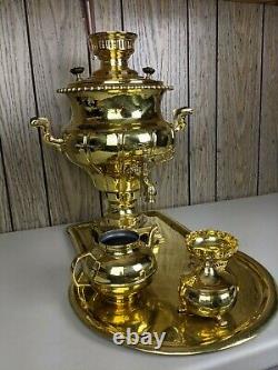Antique Salisheva of Tula Imperial Russian Brass Samovar 1904 stamp with Tray
