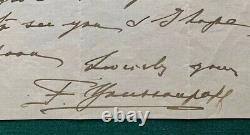 Antique Signed Letter Imperial Russian Prince Yusupov Youssoupoff Vanderbilt