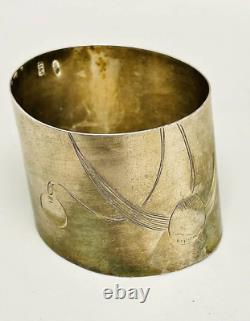 Antique Sliver 84 Russian Imperial Napkin Holder Ring Hand Etched Floral Pattern