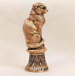 Antique Sublime Rare Russian Imperial Silver Gold & Ruby Figural Cat Wax Seal