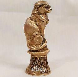 Antique Sublime Rare Russian Imperial Silver Gold & Ruby Figural Cat Wax Seal