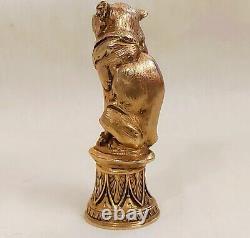 Antique Sublime Rare Russian Imperial Silver Gold & Ruby Figural Cat Wax Seal