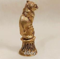 Antique Sublime Rare Russian Imperial Silver Gold & Ruby Figural Cat Wax Seal