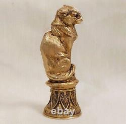 Antique Sublime Rare Russian Imperial Silver Gold & Ruby Figural Cat Wax Seal