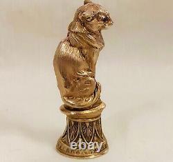 Antique Sublime Rare Russian Imperial Silver Gold & Ruby Figural Cat Wax Seal