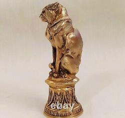 Antique Sublime Rare Russian Imperial Silver Gold & Ruby Figural Cat Wax Seal