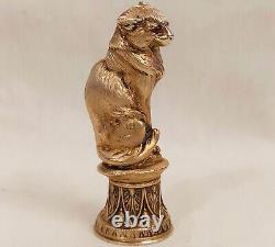 Antique Sublime Rare Russian Imperial Silver Gold & Ruby Figural Cat Wax Seal