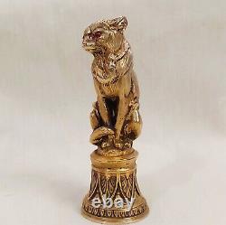 Antique Sublime Rare Russian Imperial Silver Gold & Ruby Figural Cat Wax Seal