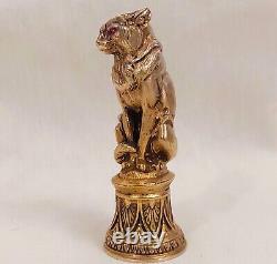 Antique Sublime Rare Russian Imperial Silver Gold & Ruby Figural Cat Wax Seal