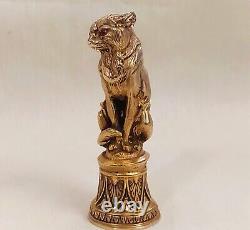 Antique Sublime Rare Russian Imperial Silver Gold & Ruby Figural Cat Wax Seal