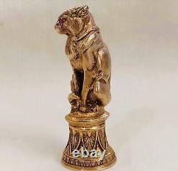 Antique Sublime Rare Russian Imperial Silver Gold & Ruby Figural Cat Wax Seal