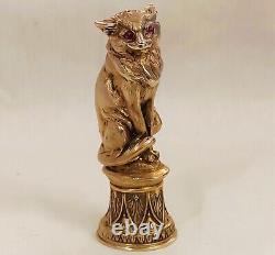 Antique Sublime Rare Russian Imperial Silver Gold & Ruby Figural Cat Wax Seal