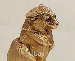 Antique Sublime Rare Russian Imperial Silver Gold & Ruby Figural Cat Wax Seal