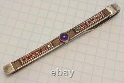 Antique Tie Clip Silver 84 Imperial Russian Amethyst Garnets