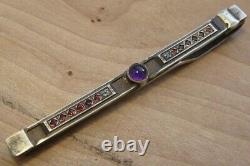 Antique Tie Clip Sterling Silver 84 Imperial Russian Amethyst Garnets