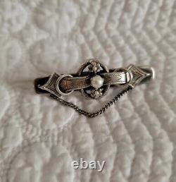 Antique Victorian Imperial Russian Empire 925 Silver & Pearls Pin Mark 84 2H