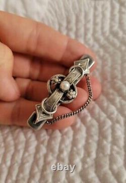 Antique Victorian Imperial Russian Empire 925 Silver & Pearls Pin Mark 84 2H