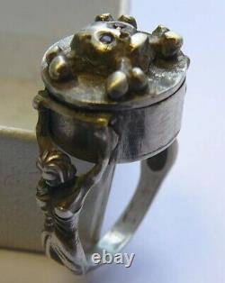 Antique Victorian Ring Box Memento Mori Skull Sterling Silver 84 Garnets