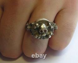 Antique Victorian Ring Box Memento Mori Skull Sterling Silver 84 Garnets