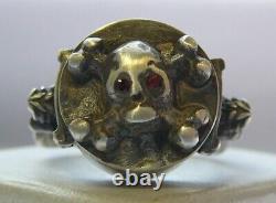 Antique Victorian Ring Box Memento Mori Skull Sterling Silver 84 Garnets