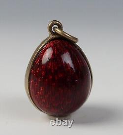Antique Vintage Russian Egg Pendant Red Guilloche Enamel Imperial Eagle Silver