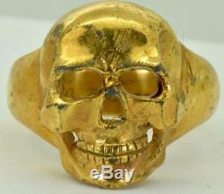 Antique WWI Imperial Russian Memento Mori Skull 18k gold plated 84 silver ring