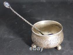 Antique imperial russian silver 84 enamel set, caviar spice herb salt, mark
