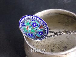 Antique imperial russian silver 84 enamel set, caviar spice herb salt, mark