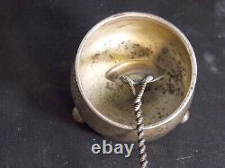Antique imperial russian silver 84 enamel set, caviar spice herb salt, mark