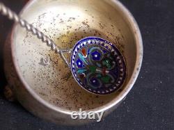 Antique imperial russian silver 84 enamel set, caviar spice herb salt, mark