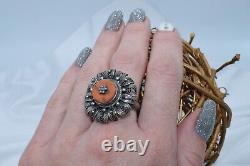 Antique russian Imperial Rare EXCLUSIVE SILVER 84 Sazikov Natural salmon coral