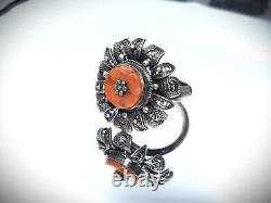 Antique russian Imperial Rare EXCLUSIVE SILVER 84 Sazikov Natural salmon coral