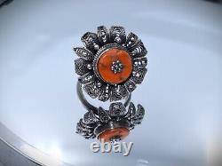Antique russian Imperial Rare EXCLUSIVE SILVER 84 Sazikov Natural salmon coral