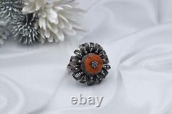 Antique russian Imperial Rare EXCLUSIVE SILVER 84 Sazikov Natural salmon coral