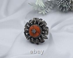 Antique russian Imperial Rare EXCLUSIVE SILVER 84 Sazikov Natural salmon coral