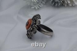 Antique russian Imperial Rare EXCLUSIVE SILVER 84 Sazikov Natural salmon coral