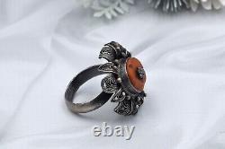 Antique russian Imperial Rare EXCLUSIVE SILVER 84 Sazikov Natural salmon coral