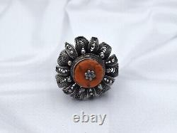 Antique russian Imperial Rare EXCLUSIVE SILVER 84 Sazikov Natural salmon coral