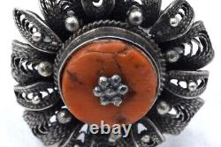 Antique russian Imperial Rare EXCLUSIVE SILVER 84 Sazikov Natural salmon coral
