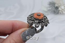 Antique russian Imperial Rare EXCLUSIVE SILVER 84 Sazikov Natural salmon coral