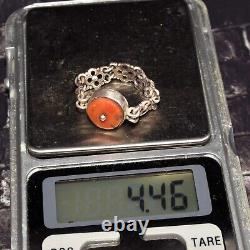 Antique russian Imperial Rare EXCLUSIVE SILVER Natural salmon coral ring