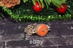 Antique russian Imperial Rare EXCLUSIVE SILVER Natural salmon coral ring