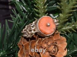 Antique russian Imperial Rare EXCLUSIVE SILVER Natural salmon coral ring